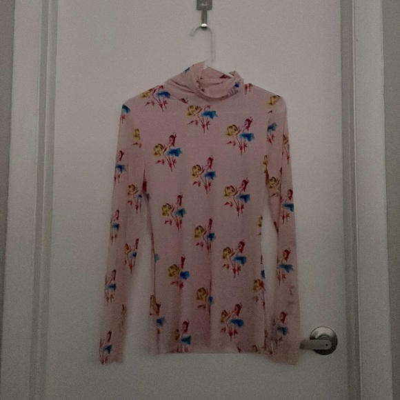 NWOT Ganni Printed Mesh Long Sleeve Fitted Rollneck, Light Lilac, US 4/EU 36 - Picture 2 of 5